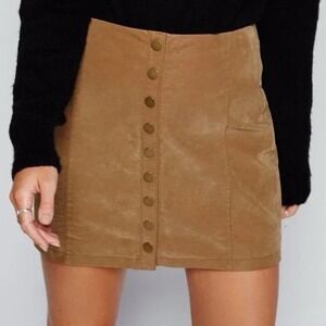 Free People Oh Snap Vegan Leather Mini‎ Skirt Tan Brown Size 6